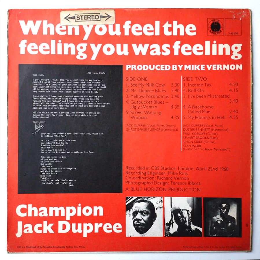 CHAMPION JACK DUPREE - When You Feel The Feeling You Was Feeling - Image 2
